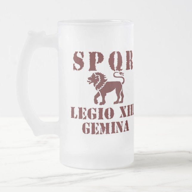 Julius Caesar's 13th Gemina Roman Legion Glass Frosted Glass Beer Mug (Left)
