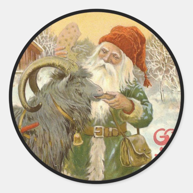Jultomten Feeds Yule Goat a Cookie Classic Round Sticker (Front)