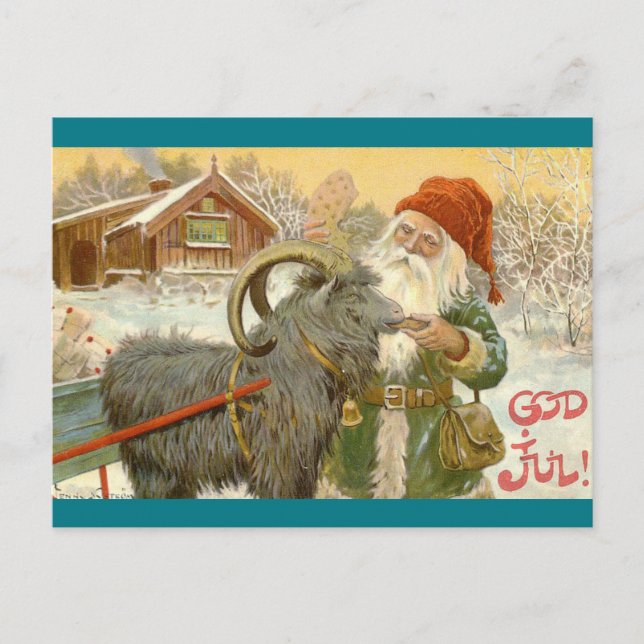 Jultomten Feeds Yule Goat a Cookie Holiday Postcard (Front)