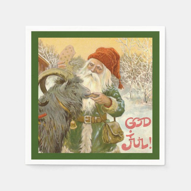Jultomten Feeds Yule Goat a Cookie Napkin (Front)