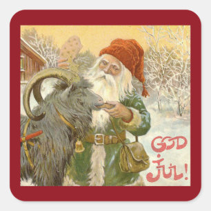 Jultomten Feeds Yule Goat a Cookie Square Sticker