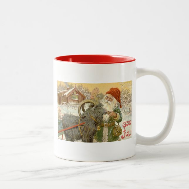Jultomten Feeds Yule Goat a Cookie Two-Tone Coffee Mug (Right)
