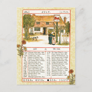July 1884 Almanac.  Leo, The Lion Postcard