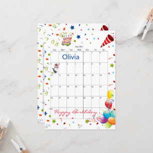 July 2022 Calendar Happy Birthday Invitation 