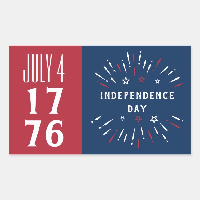 July 4 1776 America USA Independence Day Fireworks Rectangular Sticker (Front)