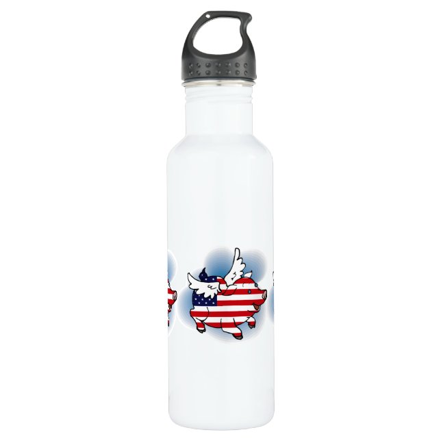 July 4 - 4th of July Patriotic Flying Pig(s) 710 Ml Water Bottle (Front)