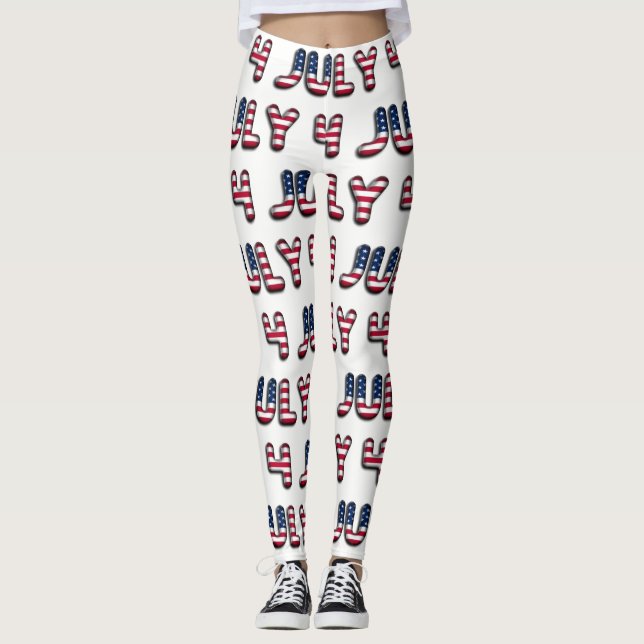 July 4 American Flag Typography Stars and Stripes Leggings (Front)