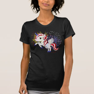 July 4 American Unicorn Pegasus Rainbow Fireworks T-Shirt