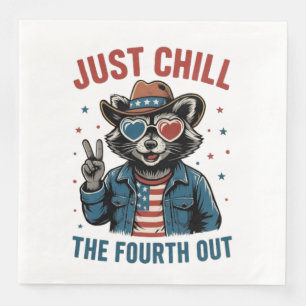 July 4 BBQ Cool Retro Racoon Chill The Fourth Out Napkin