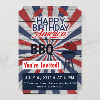 July 4 BBQ Happy Birthday America flat invitation