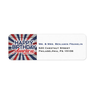 July 4 Happy Birthday America Return Address Label