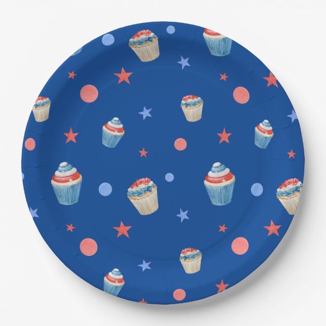 july 4 th red blue white patriotic birthday party paper plate (Front)