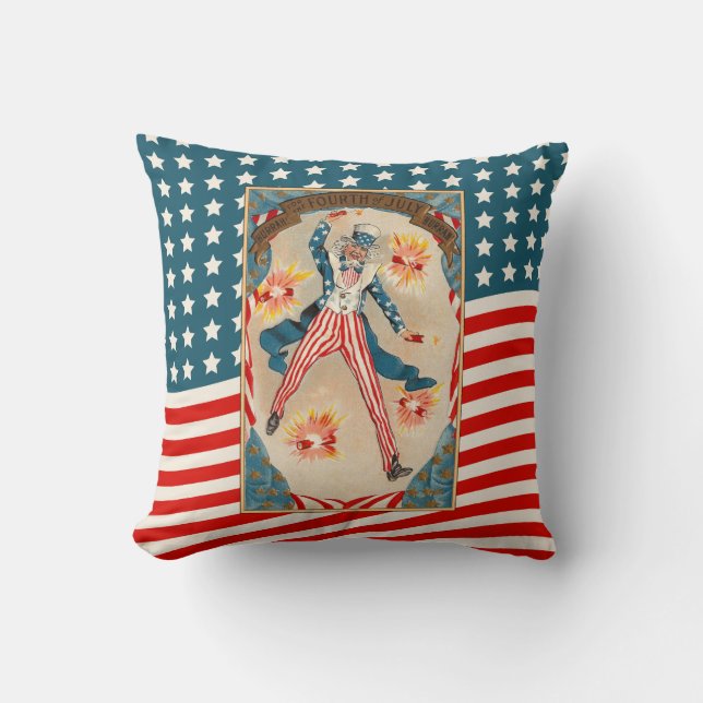 July 4 Uncle Sam Patriotic Vintage Americana Cushion (Front)