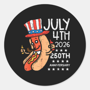 July 4th 2026 250th Anniversary Hotdog 250 Years Classic Round Sticker
