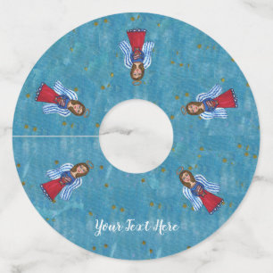 July 4th Angels Holding Flags Red White Blue Stars Wine Glass Tag