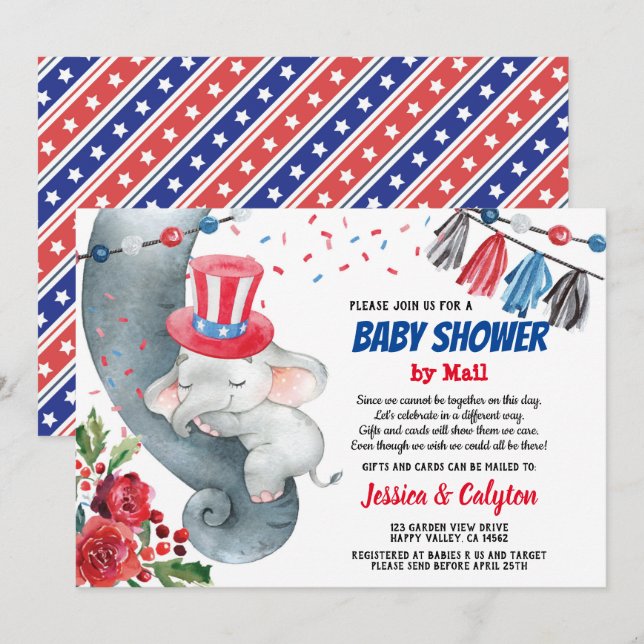 July 4th Baby Shower By Mail Invitation (Front/Back)