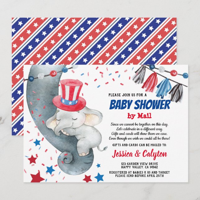 July 4th Baby Shower By Mail Invitation (Front/Back)