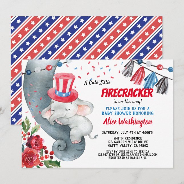 July 4th Baby Shower Invitation (Front/Back)