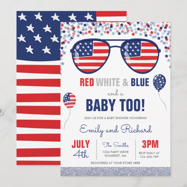 July 4th Baby Shower Red White Blue Baby Shower Invitation (Front/Back)