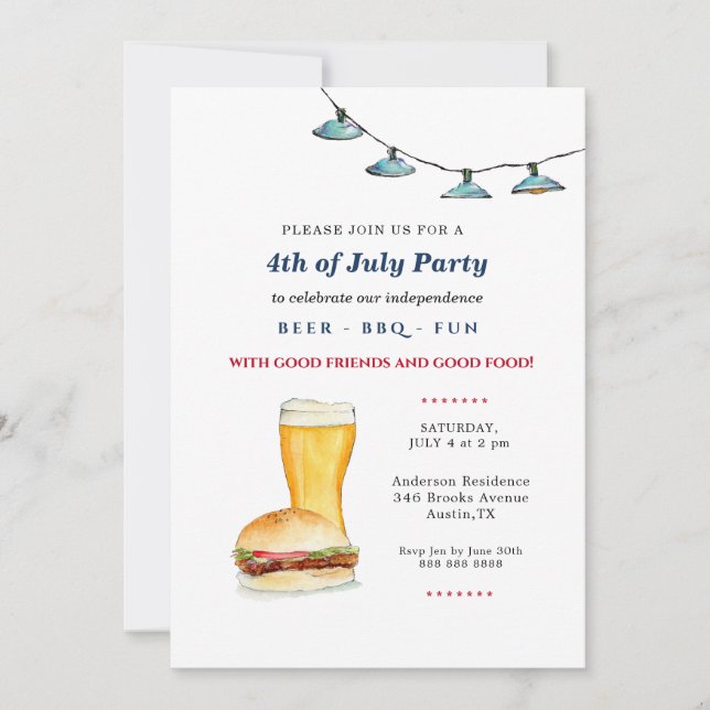 July 4th Backyard BBQ party  Announcement (Front)