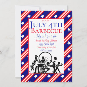 July 4th Barbecue Stars, Red, White Stripes Invitation