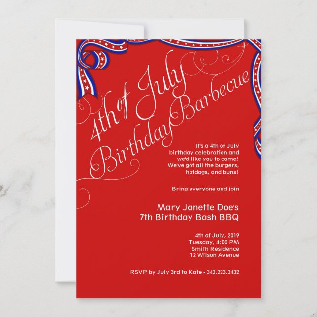 July 4th BBQ Birthday Invitation (Front)