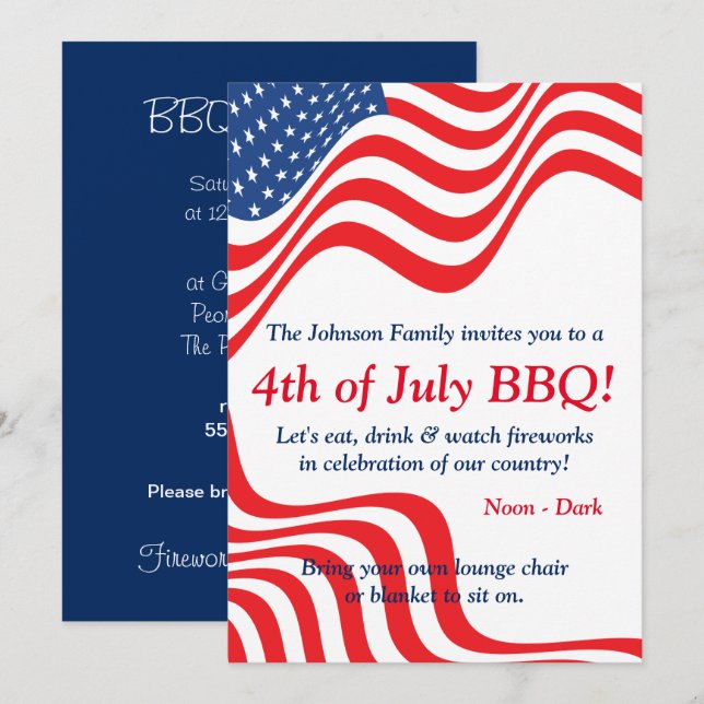 July 4th BBQ Celebration Invitation (Front/Back)