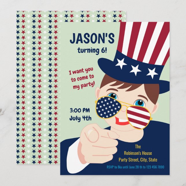 July 4th Birthday Boy Party  Invitation (Front/Back)