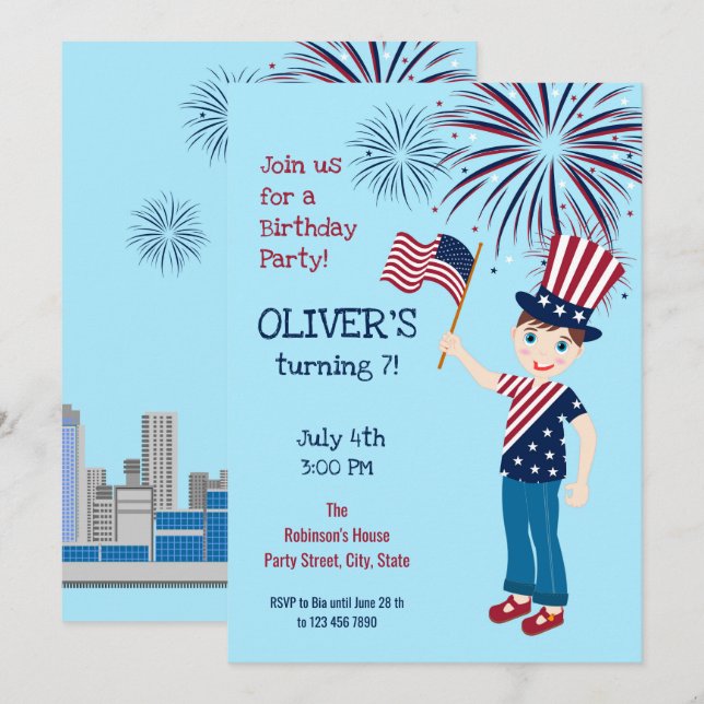 July 4th Birthday Boy Party  Invitation (Front/Back)