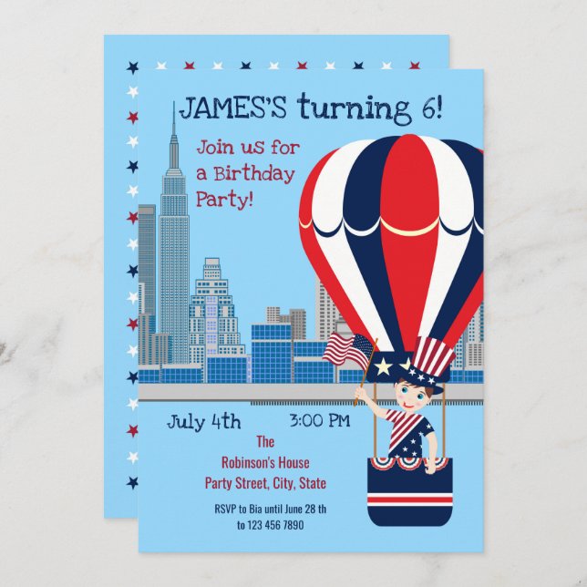 July 4th Birthday Boy Party  Invitation (Front/Back)