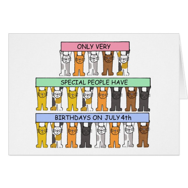 July 4th Birthday Cats Holding Banners (Front Horizontal)