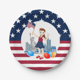 July 4th Birthday Girl with USA flag Paper Plate