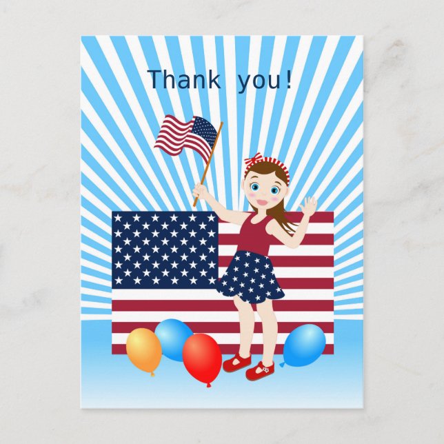 July 4th Birthday Girl with USA flag Postcard (Front)