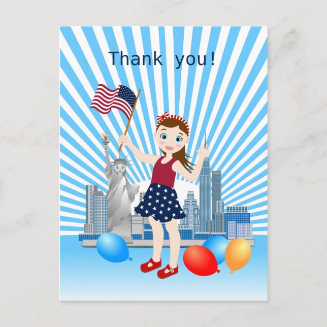 July 4th Birthday Girl with USA flag Postcard (Front)