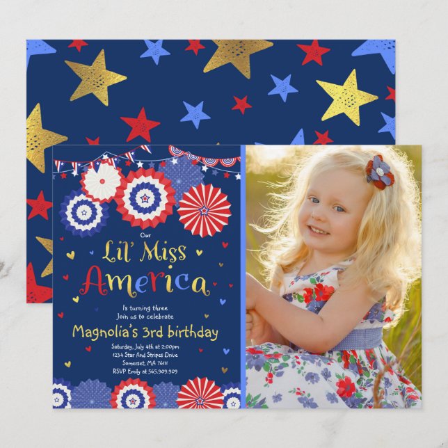July 4th Birthday Invitation Fourth of July Party (Front/Back)