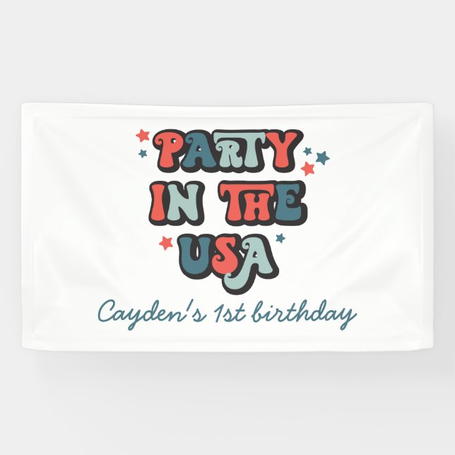 July 4th Birthday Party in the USA Banner (Horizontal)