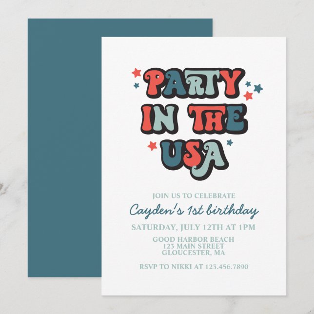 July 4th Birthday Party in the USA Invitation (Front/Back)