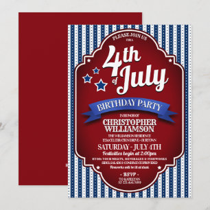 July 4th Birthday Party  Invitations