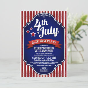 July 4th Birthday Party  Invitations