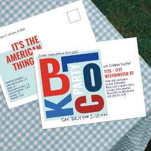 July 4th Block Fest Retro Type Neighbourhood Party Postcard