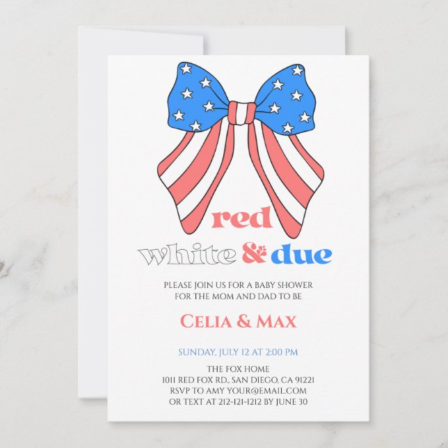 July 4th Bow Independence Day American Baby Shower Invitation (Front)