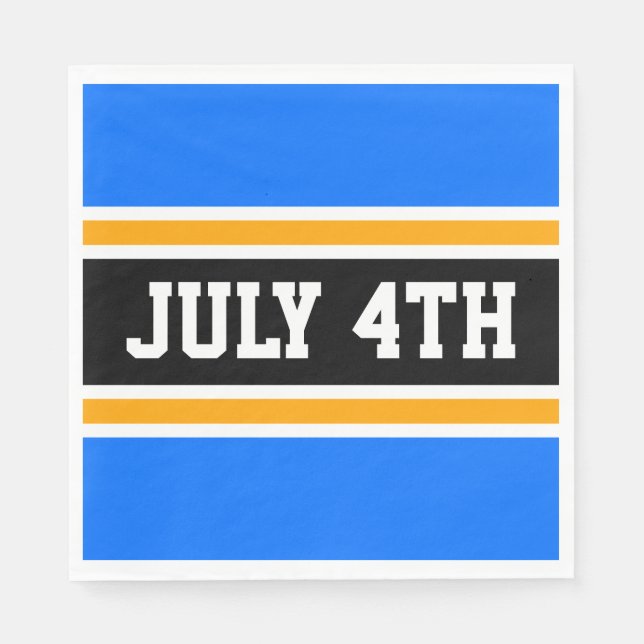 JULY 4TH Bright Blue Black White Racing Stripes Napkin (Front)