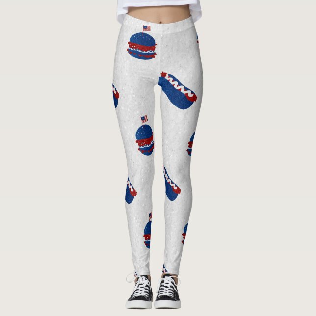 July 4th Burger & Hot Dog Glitter Leggings (Front)