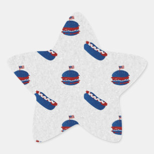 July 4th Burger & Hot Dog Glitter Star Sticker