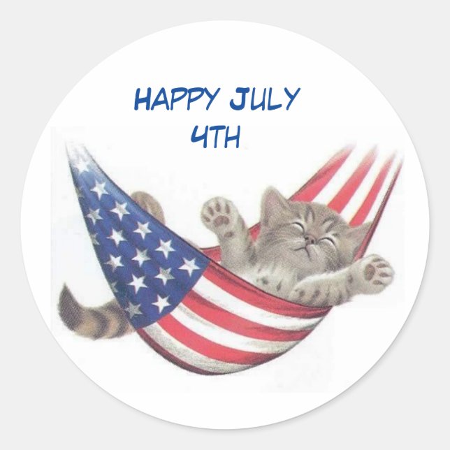 July 4th Cat  Classic Round Sticker (Front)