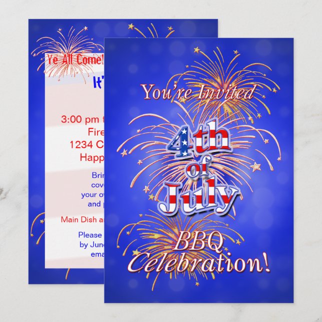 July 4th Celebration Barbecue Invitation (Front/Back)