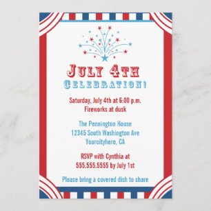July 4th celebration fireworks party invitation