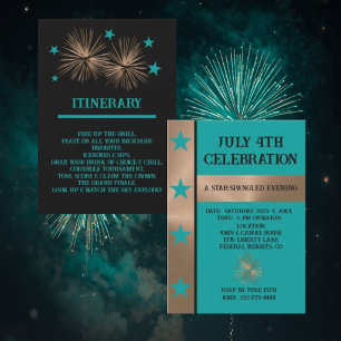 July 4th Celebration Unique Copper & Turquoise  Invitation