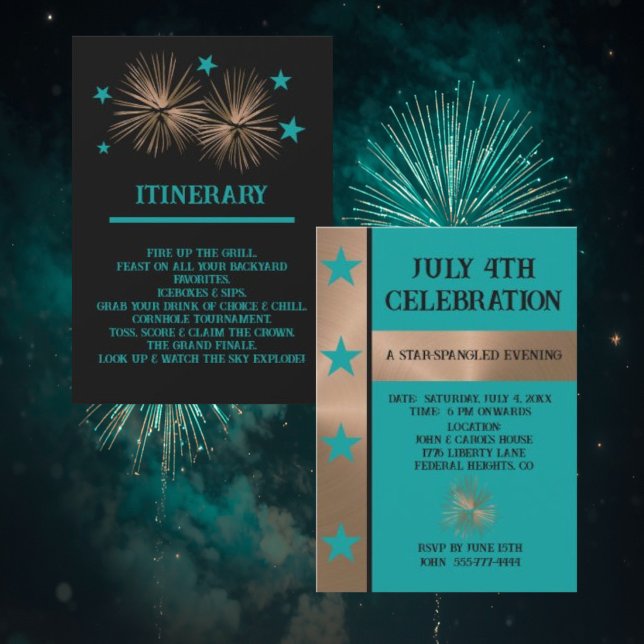 July 4th Celebration Unique Copper & Turquoise  Invitation (Creator Uploaded)