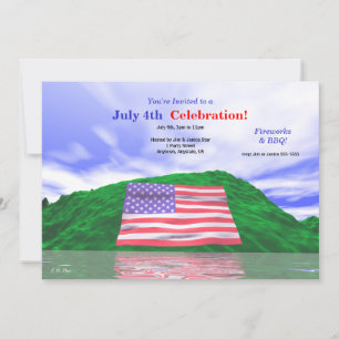 July 4th  Celebration US Flag and Green Hills Invitation